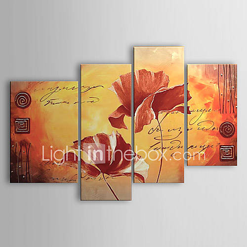 Hand painted Floral Oil Painting with Stretched Frame   Set of 4