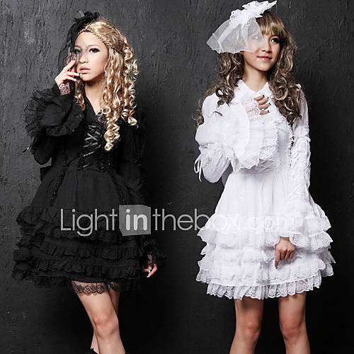 Elegant Long Sleeve Short Pure Color Cotton Princess Lolita Dress