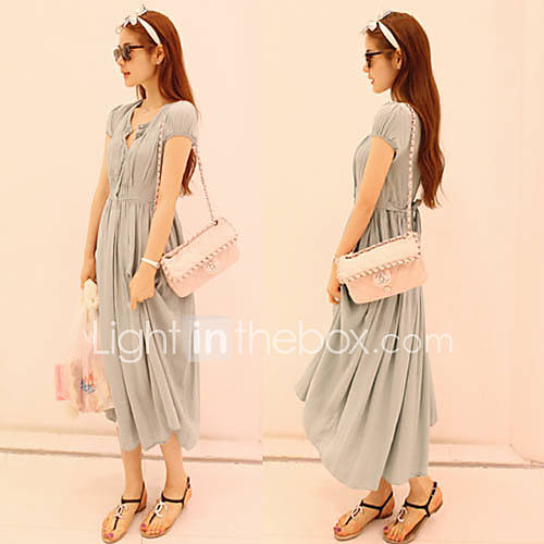 Womens Pleated Puff Sleeve Maxi Dress