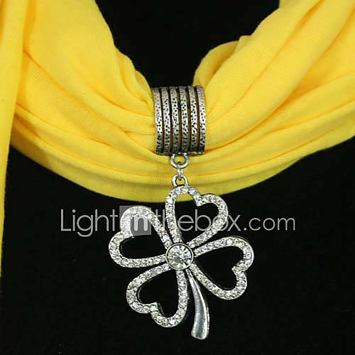 Polyester cotton Clover Pattern Zircon pendant scarf necklace