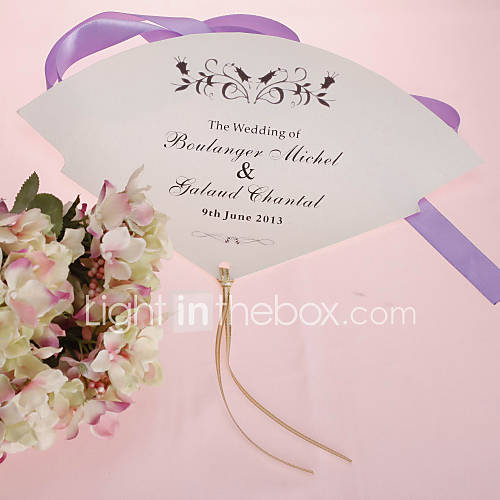 Personalized Pearl Paper Hand Fan   Black Flower (Set of 12)