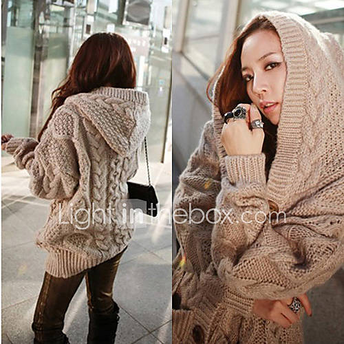 Womens Cable Knit Hooded Cardigan