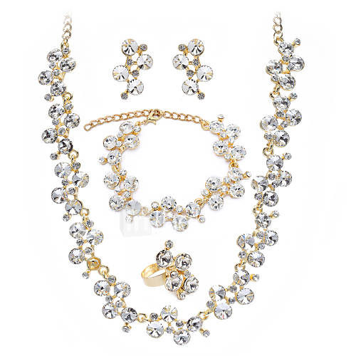 Gorgeous Cubic Zirconia Wedding Bridal Jewelry Set Including Necklace Bracelet Ring And Earrings