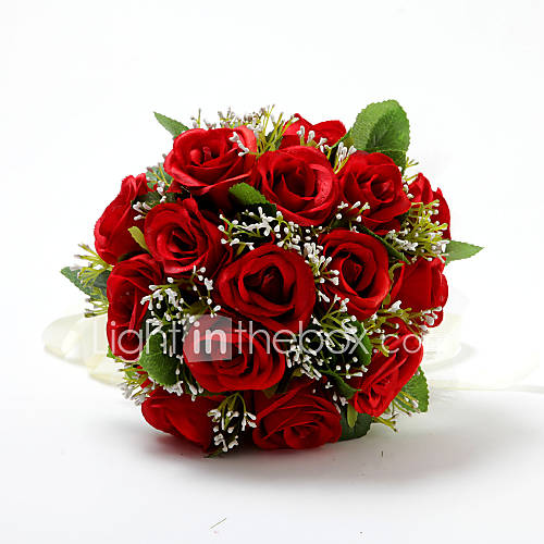 Red Satin / Cotton Rose Round Wedding Bridal Bouquet