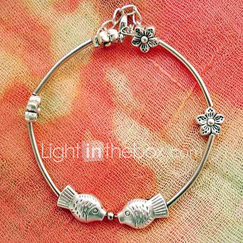 Womens Simple Kissing Fishes Slim Sliver Bracelet