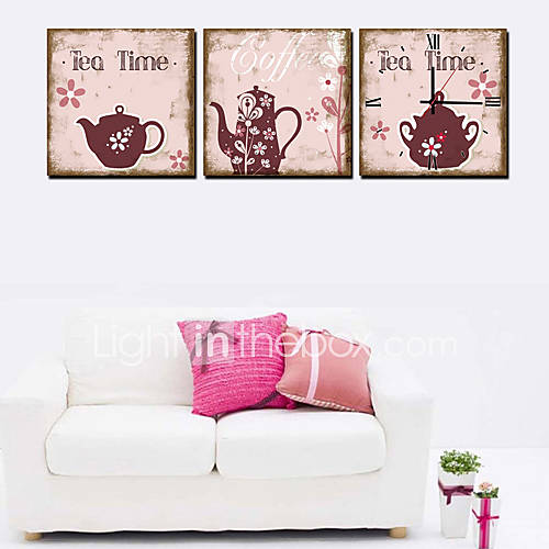 Classic Tea Pot Wall Clock in Canvas 3pcs