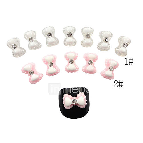 20PCS 3D Resin Finger Nail Decorations Diamond Double Deck Bowknot (Assorted Color)