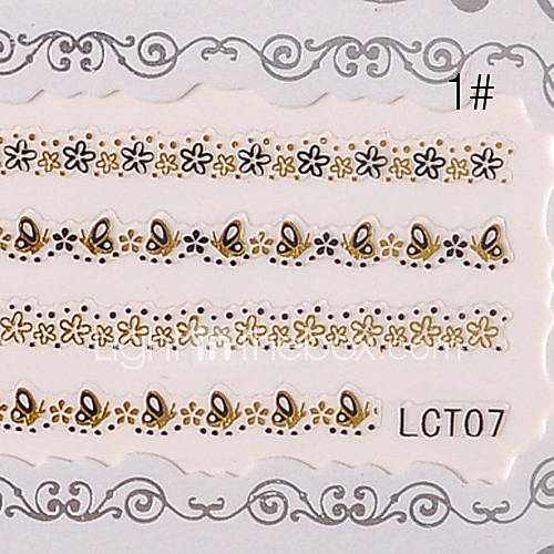 3PCS Nail Art Lace Transparent Nail Stickers No.3(Assorted Colors)