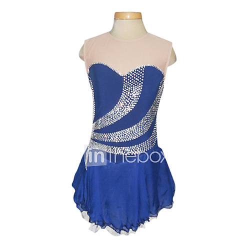 Dumb Light Spandex Elasticated Ｎet Lace Silk Chiffon StraplessFigure Skating Clothing Royal Blue