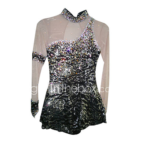 Elastic Sequins Spandex Elasticated Ｎet Black Figure Skating Clothing