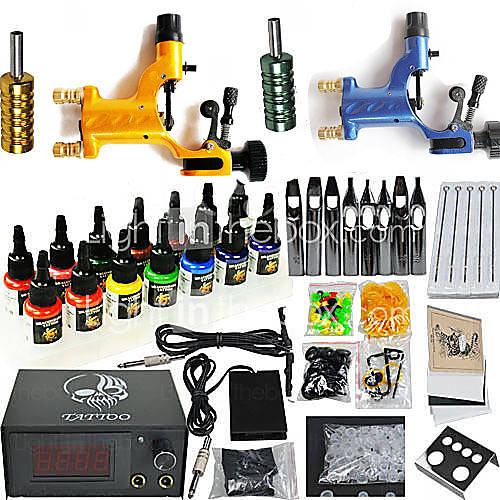 2 Dragonfly Rotary Tattoo Gun Kit with 1415ml Color Ink