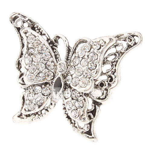 Butterfly Shaped Metal Diamond Adjustable Ring(Silver)