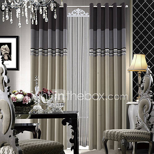 (One Pair) Linen Classic Stripe Lined Curtain
