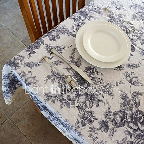 Floral Pattern Poly / Cotton Blend Table Cloth