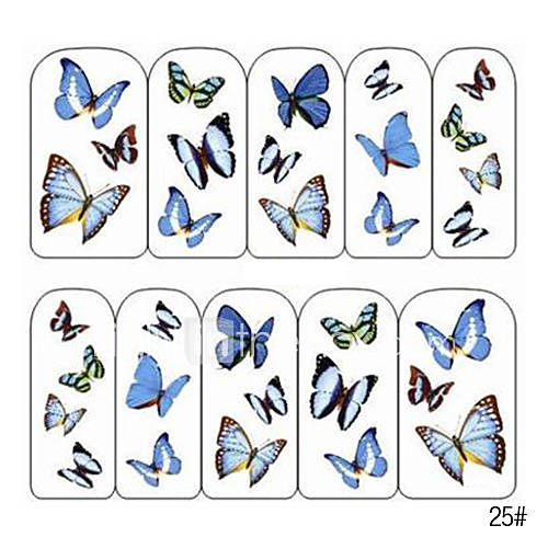 5PCS Water Transfer Printing Colorful Nail Stickers NO.7 ButterflyPet(Assorted Colors)