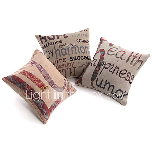 Set of 3 Text Cotton/Linen Decorative Pillow Cover