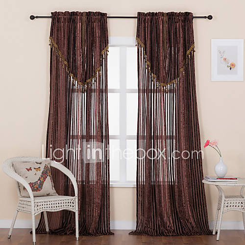 (One Pair) Traditional Jacquard Stripe Sheer Curtain With Valance