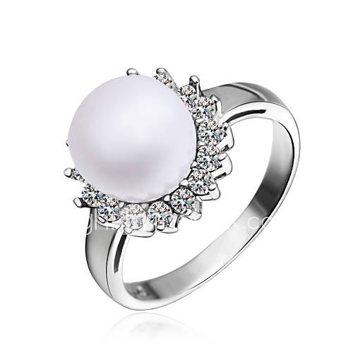 Charming Platinum Plated with Cubic Zirconia Pearl Ring