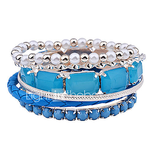 Acrylic Bead Leather Bracelet Set (BlackWhite)