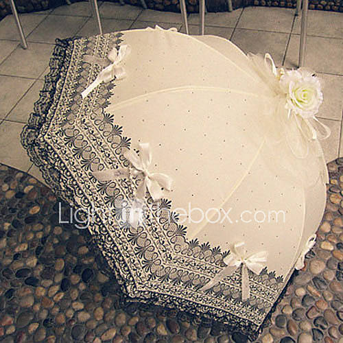 Retro Floral Beige and Black Princess Lolita Umbrella with Ruffle and Bow