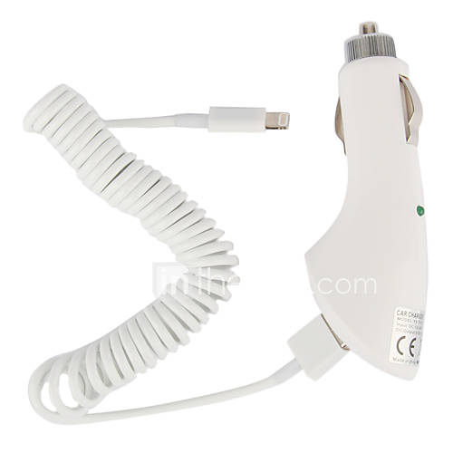 Car Charger with 100cm Apple 8 Pin Coiled Cable for iPad Mini,iPad 4,iPhone 5,iPod (DC12 24V,2.1A)