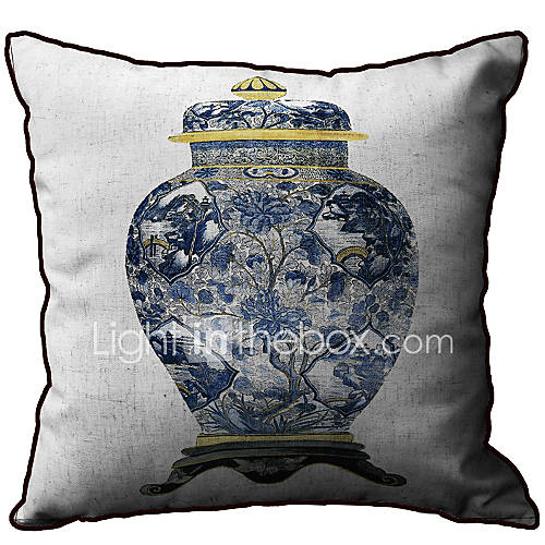 Vase Pattern Print Linen Decorative Pillow Cover