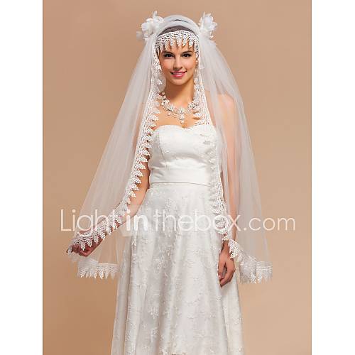 Elegant One tier Fingertip Wedding Veils With Lace Applique Edge