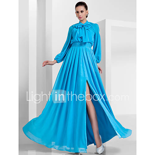 A line High Neck Floor length Chiffon Evening Dress