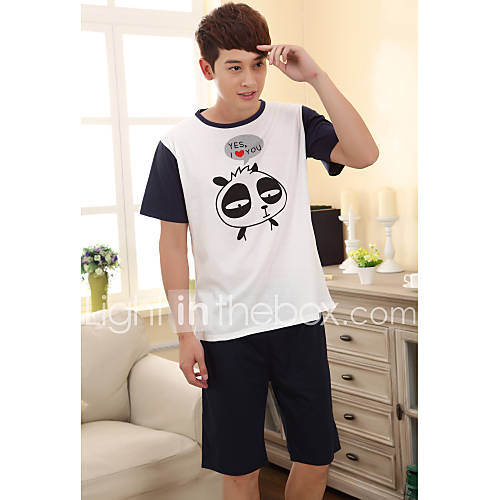 Mens Cute Panda Short Sleeve Lounge Wear