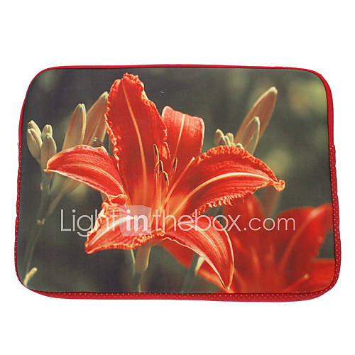 Brilliant Lily Pattern Nylon Cover Fleece Inside Waterproof Sleeve Case For 15.4 Inch Computer