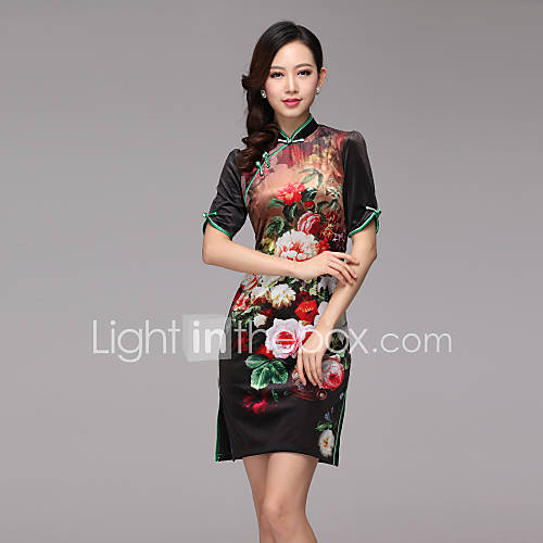 Womens High End Vintage Velvet Chinese Dress