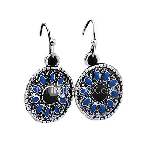 Retro Circular Pendant Alloy Earrings (Blue)