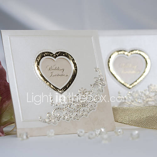 Classic Luxury Folded Wedding Invitation With Heart Cutout (Set of 50)