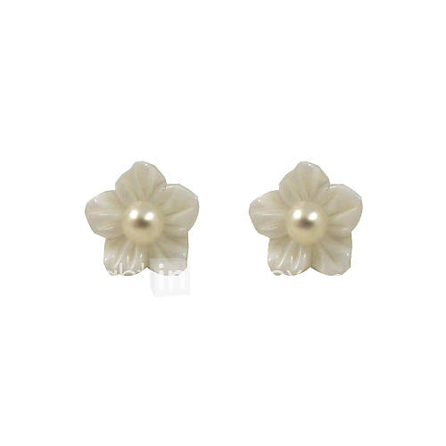 Charming 925 Sterling Silver Flower Design Pearl Stud Earrings