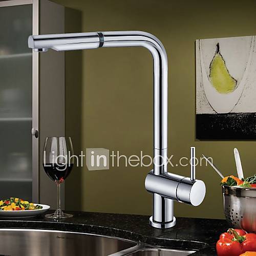 Single Handle Solid Brass Pull Out Chrome Finish Kitchen Faucet