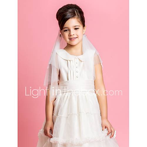 Elegant Two tier Wedding Flower Girl Veil With Satin Bow