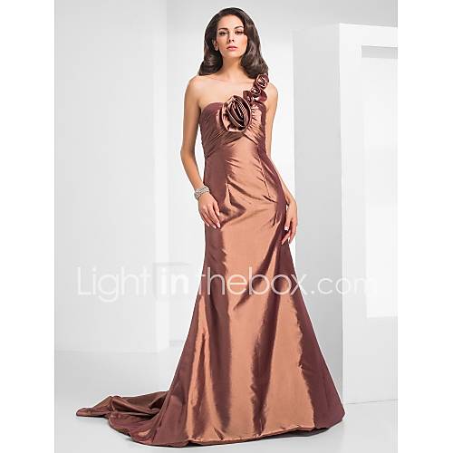 Trumpet/Mermaid One Shoulder Court Train Taffeta Evening Dress