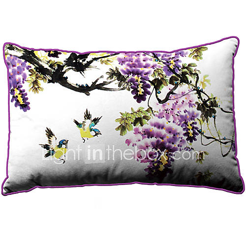 Birds Grape Pattern Print Velet Decorative Pillow Cover