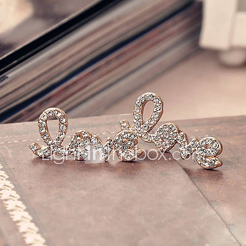 Womens Fashion Word Love All Diamond Studs