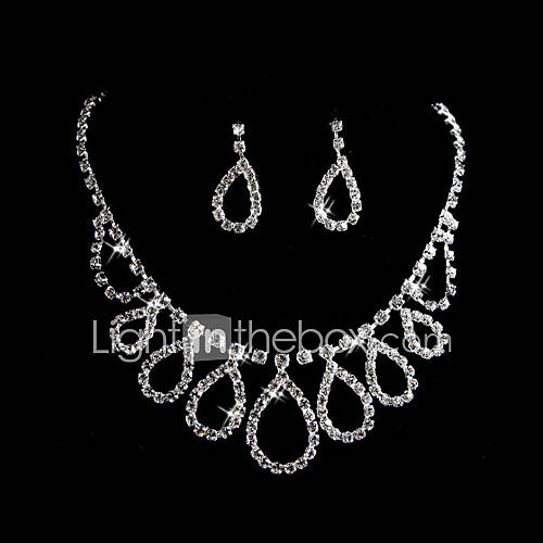 Elegant Rhinestones Alloy Ladies Wedding Bridal Jewelry Set Including Necklace And Earrings