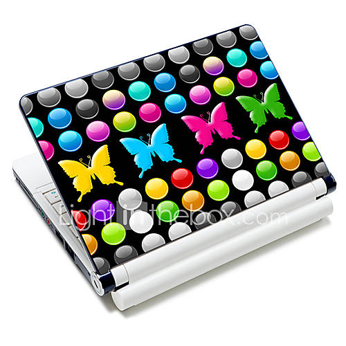 Colorful Butterflies And Round Dots Pattern Laptop Protective Skin Sticker For 10/15(15 suitable for below 15)