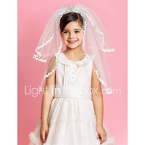 Beautiful Wedding Flower Girl Veil With Lace Applique Edge