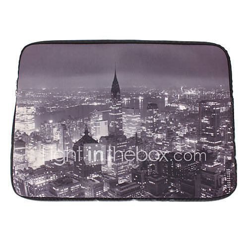 City Night Scence Pattern Nylon Cover Fleece Inside Waterproof Sleeve Case For 15.4 Inch Computer