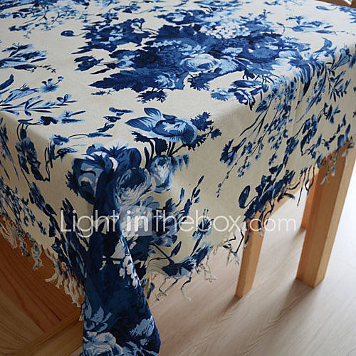 Ink Floral Linen / Cotton Blend Table Cloth