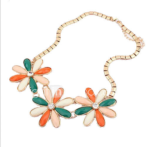 Womens Summer Big Colorful Flowers Short Necklace