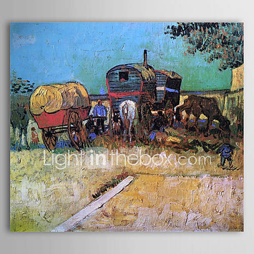 Famous Oil Painting An encampment of gypsies with caravans by Van Gogh