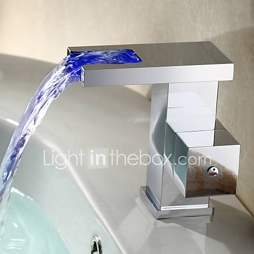 Contemporary Color Changing LED Bathroom Sink Faucet (Waterfall)