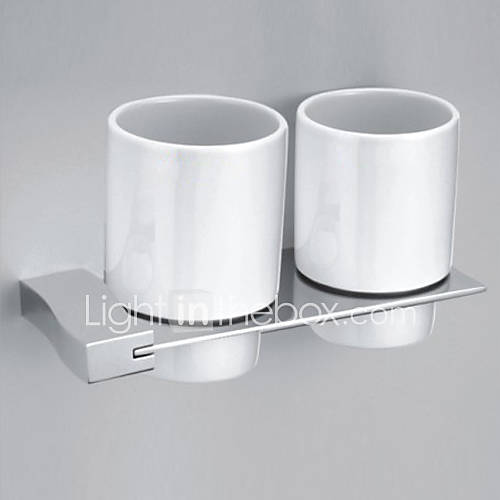 Contemporary Style Chrome Finish Zinc Alloy Wall Mounted Toothbrush Holder (2 Cups)