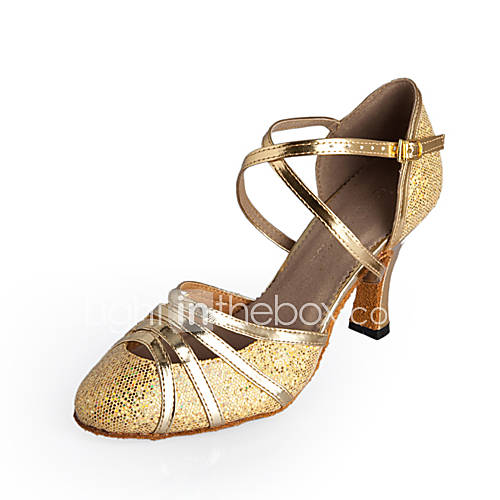 Customized Womens Sparkling Glitter Ankle Strap Latin / Ballroom Dance Shoes