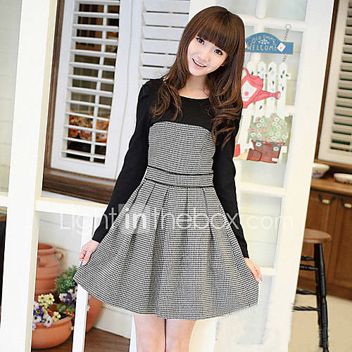 Womens Tweed Houndstooth Pleated Dress